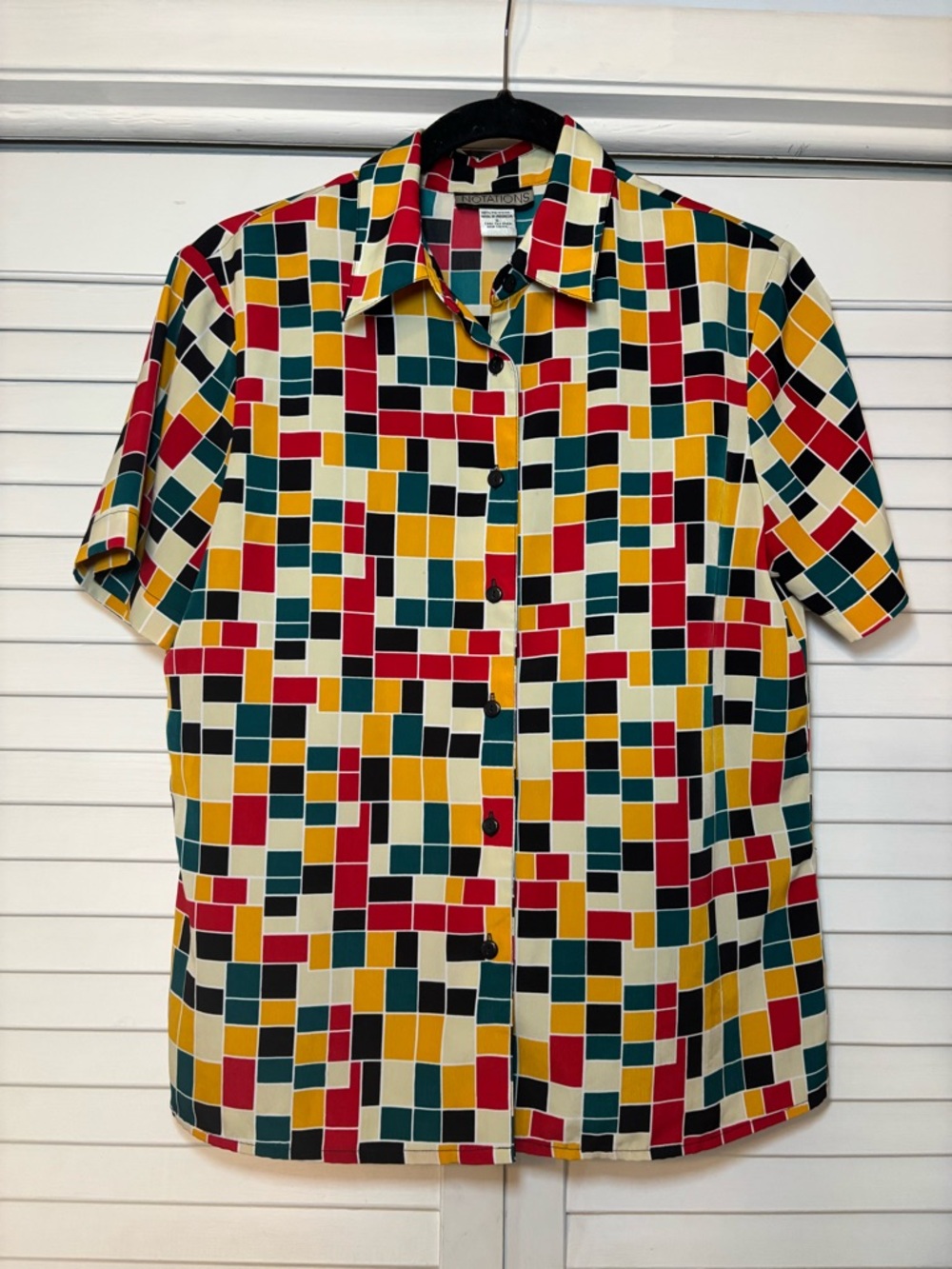 Notations Women’s Vintage Geometric Button Down Blouse Small Multicolor 90s